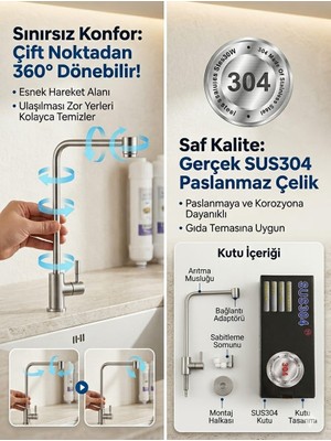 Su Arıtma Cihazı Musluğu - Kare Paslanmaz Oynar Başlıklı