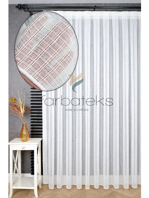 Farbateks Exclusive Çizgili Kırık Beyaz Tül Perde Modern Dokuma Şık Salon Kırışmaz Mira 3kat Pilei Tül Perde