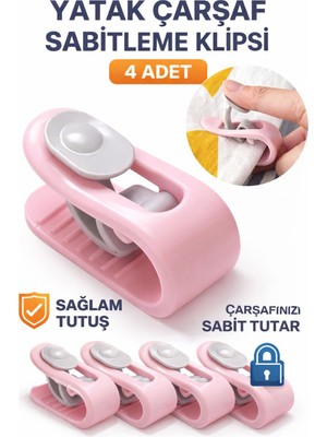 Ecuy Yatak Çarşaf Sabitleme Klipsi 4 Adet Nevresim Yorgan Kaydırmaz Sabitleyici Tutucu Klips Aparatı