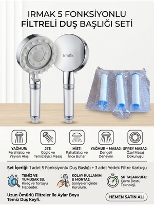 IRMAK 5 Fonksiyonlu Yüksek Basınçlı Filtreli Duş Başlığı+ 3 Filtre