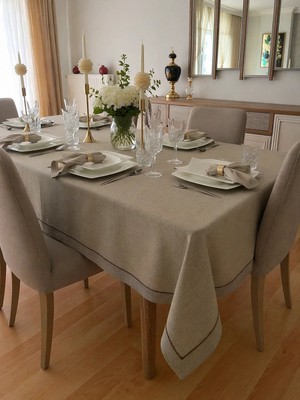 Zeren Home El Işçiliği Piko Sarma Masa Örtüsü Takımı – Çeyizlik Özel Kutulu 6 Peçete - 1 Runner - Taş