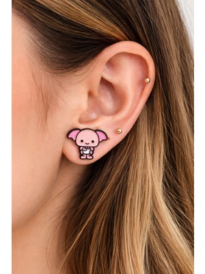 Herşey Nota Dobby Figürlü Pembe Küpe Unisex Renkli Karakter Tasarım