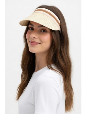 Mollycrush Kadın Bej Hasır Taç Güneş Koruyucu Vizör | Tessettür Uyumlu Tenis Taç Şapka