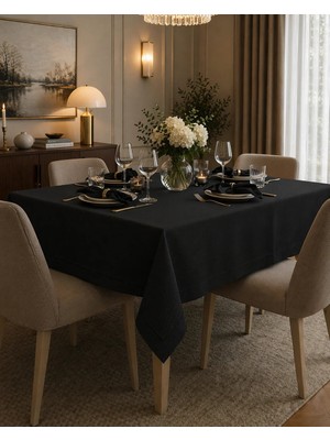 Zeren Home El Işçiliği Piko Sarma Masa Örtüsü Takımı – Çeyizlik Özel Kutulu 6 Peçete - 1 Runner - Siyah