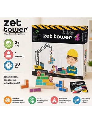 Zet Zeka ZET TOWER Ahşap Zeka ve Akıl Oyunu Küçük Mühendisler İçin Eğitici İçerik 3+ Yaş