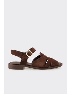 Elle Kahve Deri Kadın Sandalet