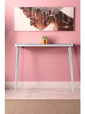 Feyza Design Esperanza Dresuar Beyaz 92X20CM Doğal Masif Ayaklı Raf Salon Mutfak Antre Hol Koridor