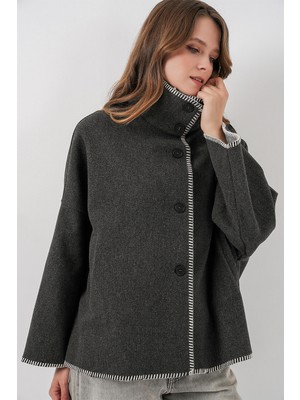 Bigdart Kadın Nakışlı Kaşe Ceket 9167 - Antrasit