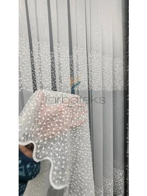 Farbateks Ponpon Desenli Salon Tül Perde Modeleri 3kat Pilei Tül Perde