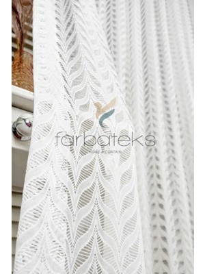 Farbateks Şık Yaprak Desenli Tül Perde Modern Dokuma Salon Tülü Elegance Serisi 3kat Pilei Tül Perde