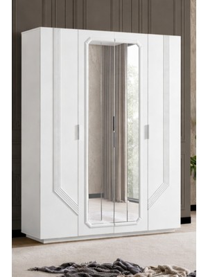 Setay Gardırop, Velora 4 Kapaklı Aynalı Dolap - Beyaz