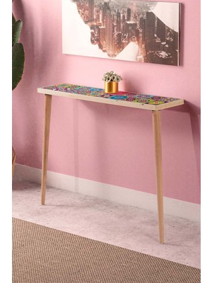 Feyza Design Positano Doğal 22X102CM Dresuar Doğal Ağaç Çift Sıra Traverten Taşlı Antre Hol Koridor