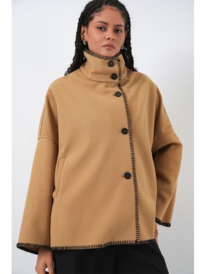 Bigdart Kadın Nakışlı Kaşe Ceket 9167 - Hardal