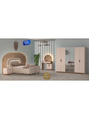 Vieva Tuna Yatak Odası Takımı 6 Kapılı Gardırop 100% Mdf – Teslimat & Kurulum Dahil