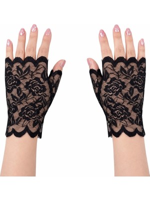 Uravas Store Siyah Dantel Parmaksız Kısa Eldiven