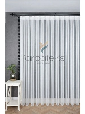 Farbateks Modern Ince Çizgili Gold Parçacıklı Tül Perde Şık Dokuma Salon Roma 3kat Pilei Tül Perde