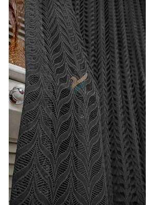 Farbateks Antrasit Gri Şık Yaprak Desenli Tül Perde Modern Elegance Serisi 3kat Pilei Tül Perde