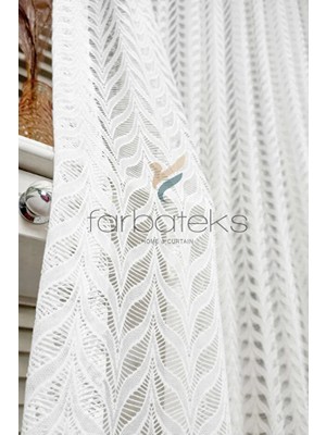 Farbateks Şık Yaprak Desenli Tül Perde Modern Dokuma Salon Tülü Elegance Serisi 2kat Pileli Tül Perde