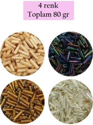 Just Cheap Store Uzun Boru Kesme Boncuk Çap 2mm Uzunluk 10 mm - 4 Renk - Toplam 80 Gram - BNC427
