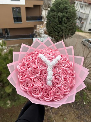 Buket Dünyası 30 Lu LED Işıklı Solmayan Gül Buketi Pembe Gül Dışı Pembe - Harfli Istenilen Harf Yapılır