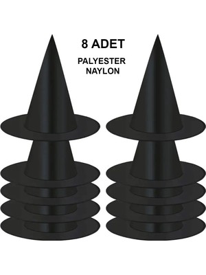 8 Adet Siyah Cadı Şapkası – Yetişkin &amp; Çuk Kostüm Aksesuarı