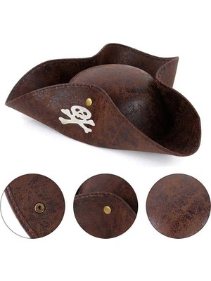 Kaptan Korsan Şapkası Vinleks Deri Denizci Korsan Şapkası
