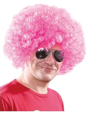 Pembe Renk Kıvırcık Afro Bonus Peruk