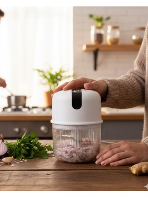 USB Şarjlı Mini Rondo Sarımsak Soğan Zencefil