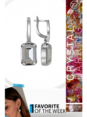 Swarovski Crystal Kadın Beyaz Baget Tırnaklı Gümüş Küpe