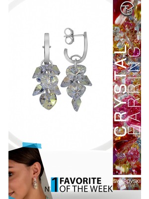 Swarovski Crystal Kadın Kalp Salkım Gümüş Küpe