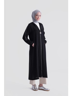 Armine Simli Şeritli Pardesü Siyah