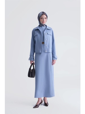 Armine Denim Ceketli Elbise Takım Buz Mavi