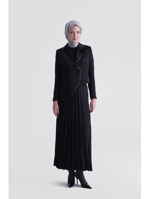Armine Taş Şeritli Şık Takım Siyah