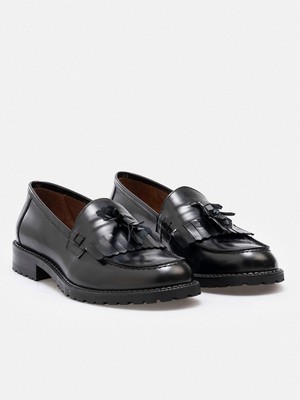 Rujo Noble Püsküllü Kalın Taban Klasik Siyah Erkek Loafer