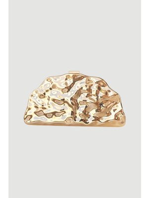 Gusto Dokulu Metal Clutch Çanta - Gold