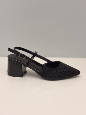 Feles Kadın Siyah Topuklu Ayakkabı Kalın Topuklu Arkası Açık Stiletto - 5 cm Topuk - Podeia Estilo