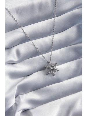 Bluefeet 316L Çelik Gold Renk Zirkon Taşlı Kar Tanesi Projeksiyon Model Kadın Kolye