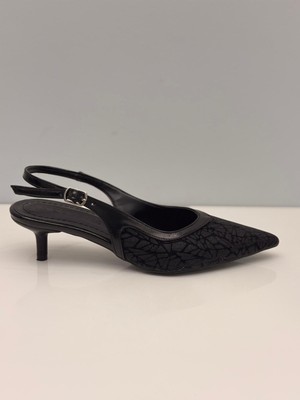 Feles Kadın Siyah Topuklu Ayakkabı Arkası Açık Ince Topuklu Ayakkabı - 5 cm Topuk -