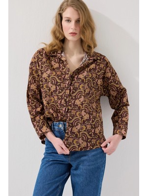 Gusto Oversize Poplin Gömlek - Kahverengi