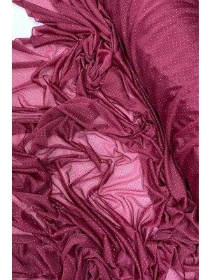 Herşey Trend Herşeytrend Yağmur Damlası Simli Abiye Elbise Şallık Tül Kumaş Bordo 23