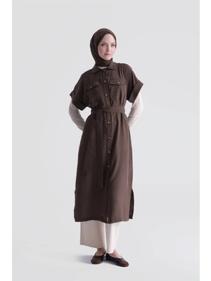 Armine Kemerli Tunik Elbise Kahverengi