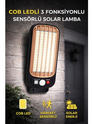 Ecuy Cob LED Sensörlü Solar Lamba 3 Fonksiyonlu Bahçe Aydınlatma Hareket Sensörlü Duvar Lambası