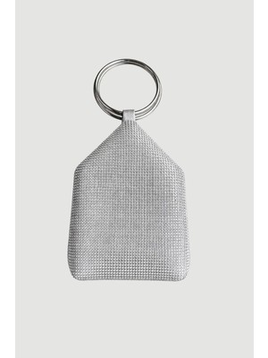 Gusto Metal Aksesuarlı Taşlı Abiye Çanta - Gümüş