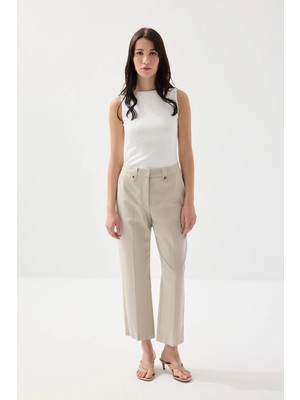 Gusto Pamuk Keten Havuç Kesim Pantolon - Taş