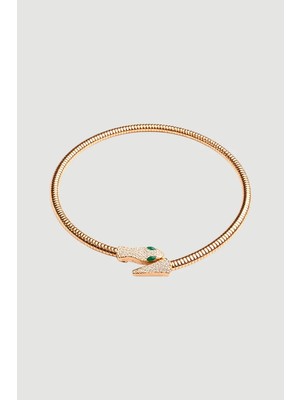 Gusto Yılan Formlu Taşlı Kolye - Gold