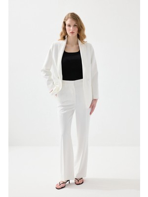 Gusto Bol Paça Krep Pantolon - Beyaz