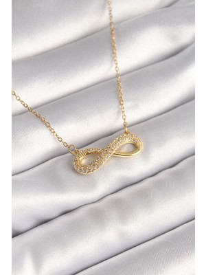 Bluefeet 316L Çelik Gold Renk Zincir Zirkon Taşlı Sonsuzluk Model Kadın Kolye