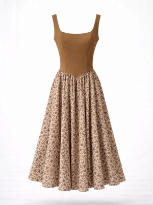 Retrobird 50S Belle Corset Midi Elbise Kadın Karamel