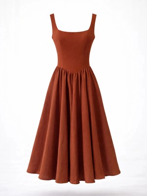 Retrobird 50S Belle Corset Midi Elbise Kadın Kiremit