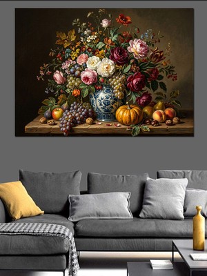 Karizma Tablo Masada Büyük Bahar Çiçekleri Buketi Dekoratif Kanvas - Mdf Ahşap Tablo